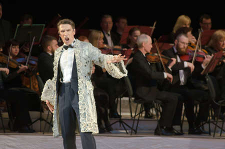 DNIPROPETROVSK, UKRAINE - APRIL 1, 2016: Members of the Dnepropetrovsk State Opera and Ballet Theatre perform One lives on two stages.のeditorial素材