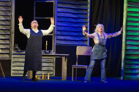 DNIPRO, UKRAINE - DECEMBER 2, 2016: Michel performed by members of the Dnipro State Russian Drama Theatre.のeditorial素材