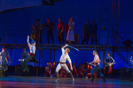 DNIPROPETROVSK, UKRAINE - OCTOBER 4, 2015: Members of the Dnipropetrovsk State Opera and Ballet Theatre perform Corsairのeditorial素材