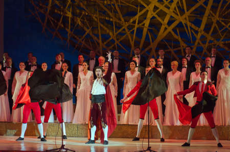 DNIPROPETROVSK, UKRAINE - JUNE 27, 2015:  Members of the Dnepropetrovsk State Opera and Ballet Theatre perform Bullfighterのeditorial素材