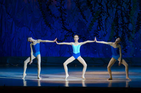 DNIPROPETROVSK, UKRAINE - JANUARY 11: Unidentified girls, ages 11-14 years old, perform Ballet...