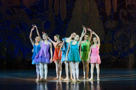 DNIPROPETROVSK, UKRAINE - JANUARY 11: Unidentified girls, ages 7-14 years old, perform Ballet pearls...