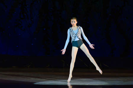 DNIPROPETROVSK, UKRAINE - JANUARY 11: Sofia Gatylo, age 14 years old, performs Ballet pearls at State Opera and Ballet Theatre on January 11, 2015 in Dnipropetrovsk, Ukraineのeditorial素材