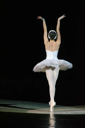DNIPROPETROVSK, UKRAINE - DECEMBER 26: Famous dancer Maria Lolenko performs SWAN at State Opera and Ballet Theatre on December 26, 2014 in Dnipropetrovsk, Ukraineのeditorial素材