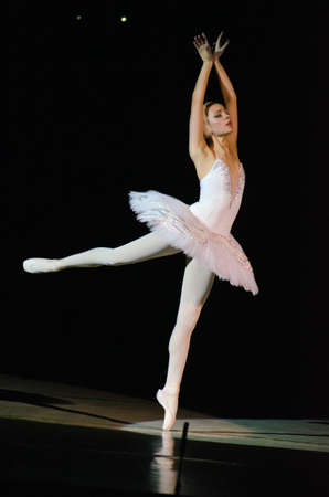 DNIPROPETROVSK, UKRAINE - DECEMBER 26: Famous dancer Maria Lolenko performs SWAN at State Opera and Ballet Theatre on December 26, 2014 in Dnipropetrovsk, Ukraineのeditorial素材