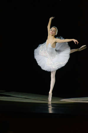 DNIPROPETROVSK, UKRAINE - DECEMBER 26: Famous dancer Maria Lolenko performs SWAN at State Opera and Ballet Theatre on December 26, 2014 in Dnipropetrovsk, Ukraineのeditorial素材