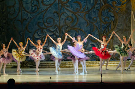 DNIPROPETROVSK, UKRAINE - OCTOBER 18: Sleeping beauty ballet performed by Dnipropetrovsk Opera and Ballet Theatre ballet on October 18, 2014 in Dnipropetrovsk, Ukraine.のeditorial素材
