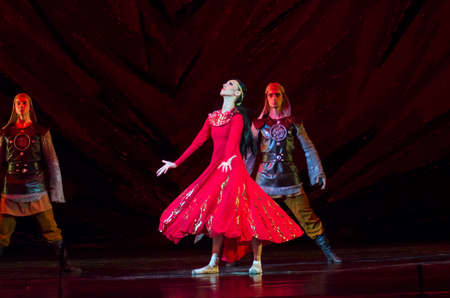 DNIPRO, UKRAINE - FEBRUARY 24, 2017: Ukrainian historical ballet Princess Olga performed by members...