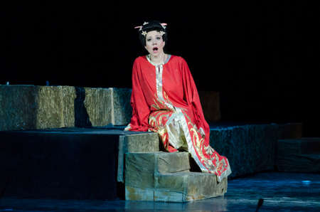 DNIPRO, UKRAINE - MARCH 5, 2017: Theatrical show Vivat Chayka performed by members of the Dnipro Opera and Ballet Theatre.のeditorial素材