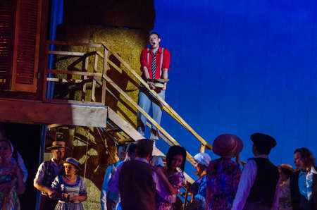 DNIPRO, UKRAINE - JUNE 24, 2017: Comic Opera Love drink performed by members of the Dnipro Opera and Ballet Theatre.のeditorial素材