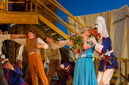 DNIPRO, UKRAINE - JUNE 24, 2017: Comic Opera Love drink performed by members of the Dnipro Opera and Ballet Theatre.のeditorial素材