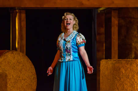 DNIPRO, UKRAINE - JUNE 24, 2017: Comic Opera Love drink performed by members of the Dnipro Opera and Ballet Theatre.のeditorial素材