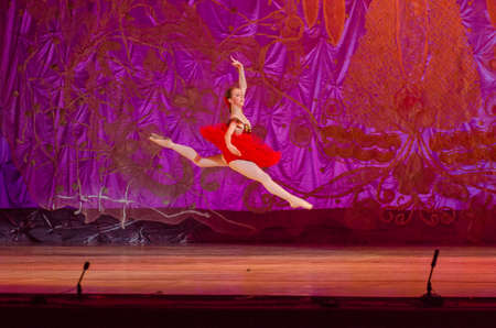 DNIPRO, UKRAINE - JUNE 17, 2017: An unidentified girl, age 16 years old, performs This eternal ballet tale at State Opera and Ballet Theatre.のeditorial素材
