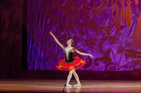 DNIPRO, UKRAINE - JUNE 17, 2017: An unidentified girl, age 16 years old, performs This eternal ballet tale at State Opera and Ballet Theatre.のeditorial素材