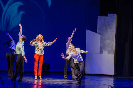 DNIPRO, UKRAINE - JUNE 26, 2017: The musical Kvitka performed by members of the Art project Kvitka Tsisik at the State Theater of Drama and Comedy.のeditorial素材
