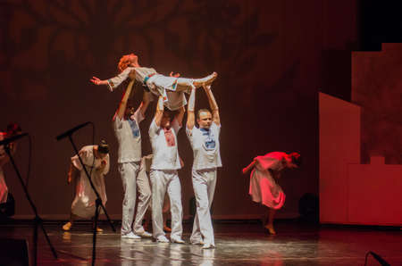 DNIPRO, UKRAINE - JUNE 26, 2017: The musical Kvitka performed by members of the Art project Kvitka Tsisik at the State Theater of Drama and Comedy.のeditorial素材