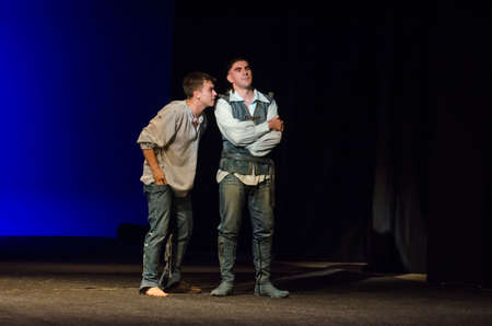 DNIPRO, UKRAINE - SEPTEMBER 30, 2017: The Comedy of Errors by William Shakespeare performed by members of the Chernihiv Regional Academic Music and Drama Theater named after TG Shevchenko.のeditorial素材