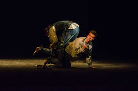 DNIPRO, UKRAINE - SEPTEMBER 30, 2017: The Comedy of Errors by William Shakespeare performed by members of the Chernihiv Regional Academic Music and Drama Theater named after TG Shevchenko.のeditorial素材