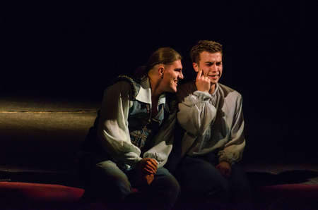 DNIPRO, UKRAINE - SEPTEMBER 30, 2017: The Comedy of Errors by William Shakespeare performed by members of the Chernihiv Regional Academic Music and Drama Theater named after TG Shevchenko.のeditorial素材