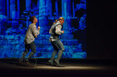 DNIPRO, UKRAINE - SEPTEMBER 30, 2017: The Comedy of Errors by William Shakespeare performed by members of the Chernihiv Regional Academic Music and Drama Theater named after TG Shevchenko.のeditorial素材