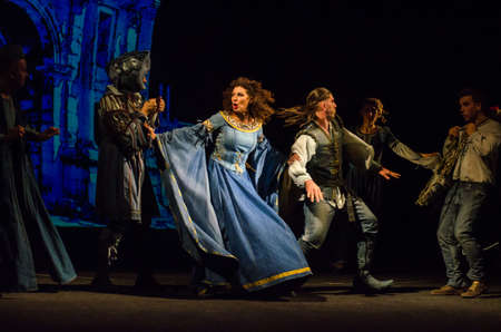 DNIPRO, UKRAINE - SEPTEMBER 30, 2017: The Comedy of Errors by William Shakespeare performed by members of the Chernihiv Regional Academic Music and Drama Theater named after TG Shevchenko.のeditorial素材