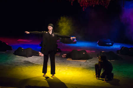 DNIPRO, UKRAINE - OCTOBER  29, 2017: The dramatic performance On the way to the performed by members...