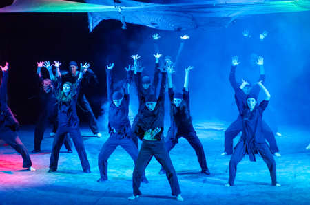 DNIPRO, UKRAINE - OCTOBER  29, 2017: The dramatic performance On the way to the performed by members of the Dnipro Youth Theatre VERIM!.のeditorial素材