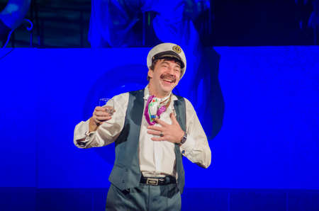 DNIPRO, UKRAINE - NOVEMBER 4, 2017: Members of the Dnipro State Drama and Comedy Theatre performe comedy One day of Ivan Milliardovich.のeditorial素材