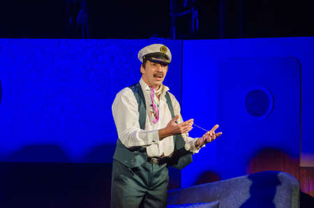 DNIPRO, UKRAINE - NOVEMBER 4, 2017: Members of the Dnipro State Drama and Comedy Theatre performe comedy One day of Ivan Milliardovich.のeditorial素材