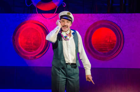 DNIPRO, UKRAINE - NOVEMBER 4, 2017: Members of the Dnipro State Drama and Comedy Theatre performe comedy One day of Ivan Milliardovich.のeditorial素材