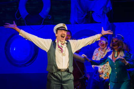 DNIPRO, UKRAINE - NOVEMBER 4, 2017: Members of the Dnipro State Drama and Comedy Theater performe comedy One day of Ivan Milliardovich.のeditorial素材