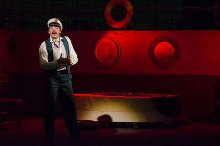 DNIPRO, UKRAINE - NOVEMBER 4, 2017: Members of the Dnipro State Drama and Comedy Theatre performe comedy One day of Ivan Milliardovich.のeditorial素材