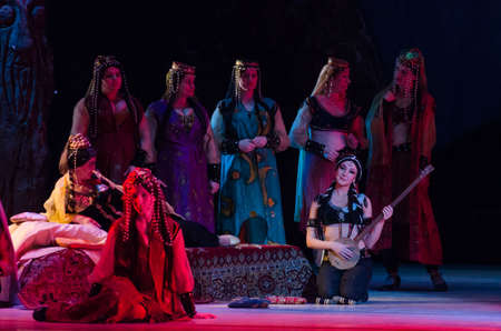 DNIPRO, UKRAINE - NOVEMBER 11, 2017: Members of the Dnipro Opera and Ballet Theatre performe Classical Opera Prince Igor.のeditorial素材