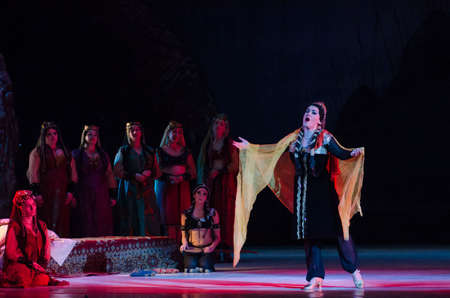 DNIPRO, UKRAINE - NOVEMBER 11, 2017: Members of the Dnipro Opera and Ballet Theatre performe Classical Opera Prince Igor.のeditorial素材