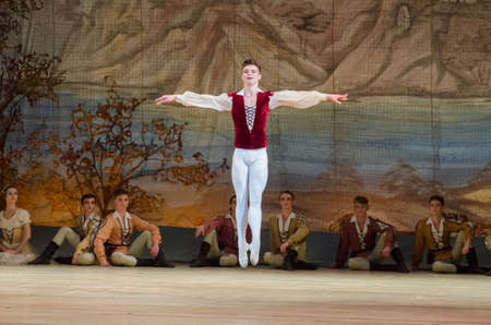 DNIPRO, UKRAINE - NOVEMBER 19, 2017: Classical ballet Giselle performed by members of the Dnipro Opera and Ballet Theatre.のeditorial素材