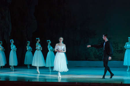 DNIPRO, UKRAINE - NOVEMBER 19, 2017: Classical ballet Giselle performed by members of the Dnipro Opera and Ballet Theatre.のeditorial素材