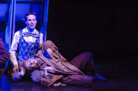 DNIPRO, UKRAINE - NOVEMBER  23, 2017: Children's fairy tale Porcelain Rabbit performed by members of the Dnipro Youth Theatre VIRYMO!.のeditorial素材