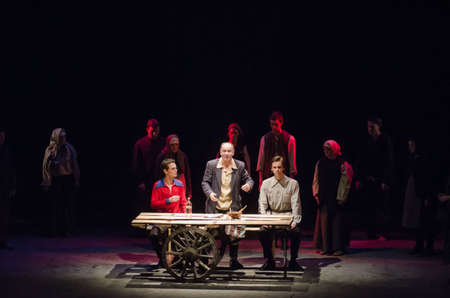 DNIPRO, UKRAINE - NOVEMBER  25, 2017: The Epic Drama The Hungry Blood performed by members of the Dnipro Youth Theatre VIRYMO!.のeditorial素材