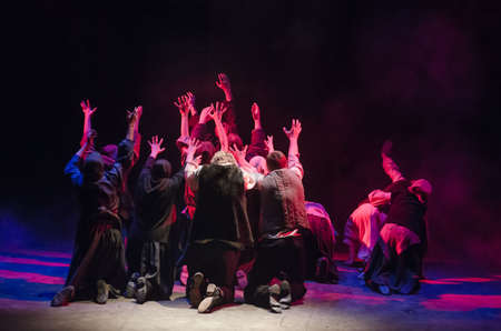 DNIPRO, UKRAINE - NOVEMBER  25, 2017: The Epic Drama The Hungry Blood performed by members of the Dnipro Youth Theatre VIRYMO!.のeditorial素材