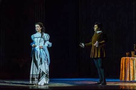 DNIPRO, UKRAINE - OCTOBER 7, 2018: Rigoletto opera performed by members of the Dnipro State Opera...
