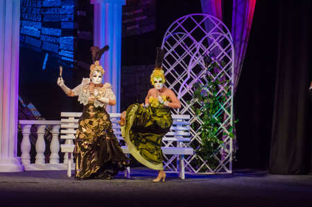 DNIPRO, UKRAINE - OCTOBER 13, 2018: Comedy Masquerade performed by members of the Dnipro State Drama and Comedy Theatre.のeditorial素材