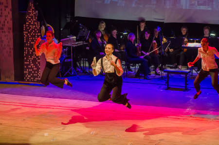 DNIPRO, UKRAINE - OCTOBER 20, 2018: The musical Kvitka performed by members of the Art project Kvitka Tsisik  at the Philharmonic..のeditorial素材