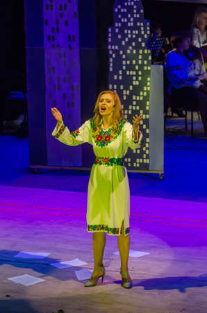 DNIPRO, UKRAINE - OCTOBER 20, 2018: The musical Kvitka performed by members of the Art project Kvitka Tsisik  at the Philharmonic..のeditorial素材