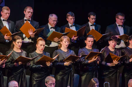 DNIPRO, UKRAINE - NOVEMBER 24, 2018: Requiem by Mozart performed by members of the Dnipro Opera and Ballet Theatre.のeditorial素材