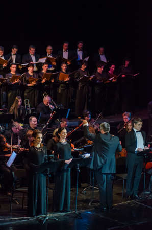 DNIPRO, UKRAINE - NOVEMBER 24, 2018: Requiem by Mozart performed by members of the Dnipro Opera and Ballet Theatre.のeditorial素材
