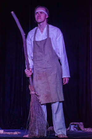 DNIPRO, UKRAINE - DECEMBER 2, 2018: Performance in the genre of post-apocalypse Prometheus perfomed by members of the Youth Theater Mirror.のeditorial素材