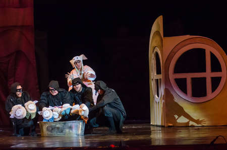 DNIPRO, UKRAINE - DECEMBER 29, 2018: Musical Kitsin House performed by members of the Dnipro Opera...