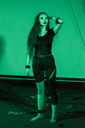 DNIPRO, UKRAINE - MARCH 31, 2019:  Polina Bulgarin  perfomes Tales of Decadence at  the Youth Theater Mirror.のeditorial素材