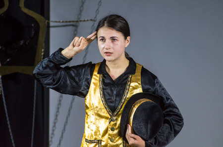 DNIPRO, UKRAINE - MARCH 31, 2019: Anna Vorobyov  perfomes Tales of Decadence at the Youth Theater...