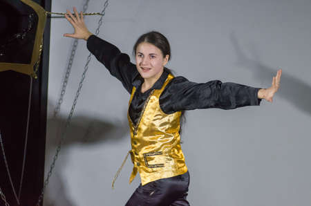 DNIPRO, UKRAINE - MARCH 31, 2019: Anna Vorobyov  perfomes Tales of Decadence at the Youth Theater...